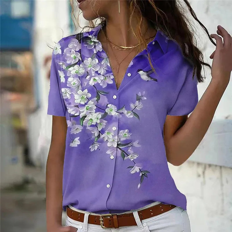 3d Floral Printing Women Casual Shirts Summer Short Sleeve Flower Pattern Streetwear Ladies Blouses Tops 3XL Large Size Shirt