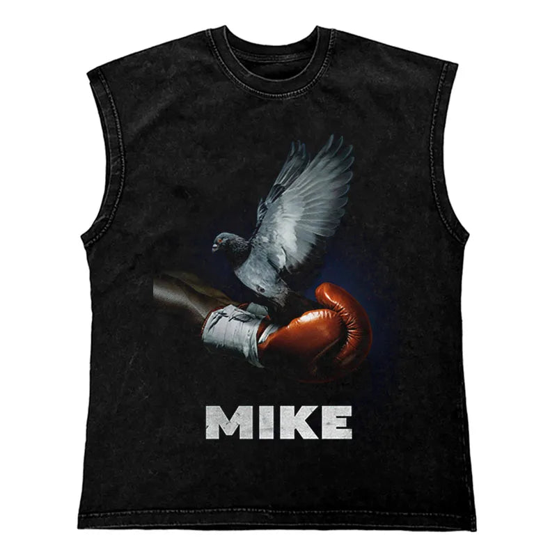 Hip Hop Streetwear T Shirt Men Washed Vest Oversized Cotton Combat Boxing Portrait Graphic Tank Tops 270Gym Tee Top Men Clothing