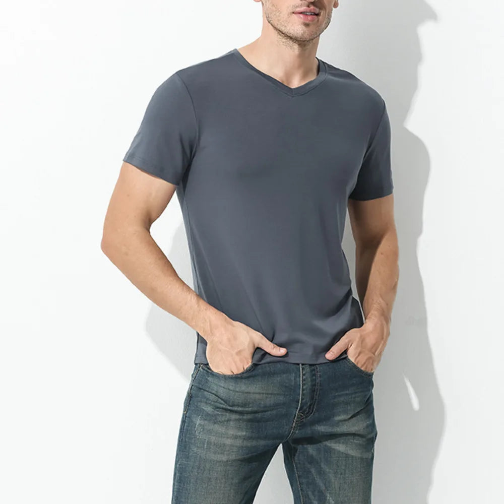 94% Modal 6% Spandex Summer Short Sleeve T-shirt Men Crew Neck Solid Color Casual Underwear Brand High Quality Mens Clothing New