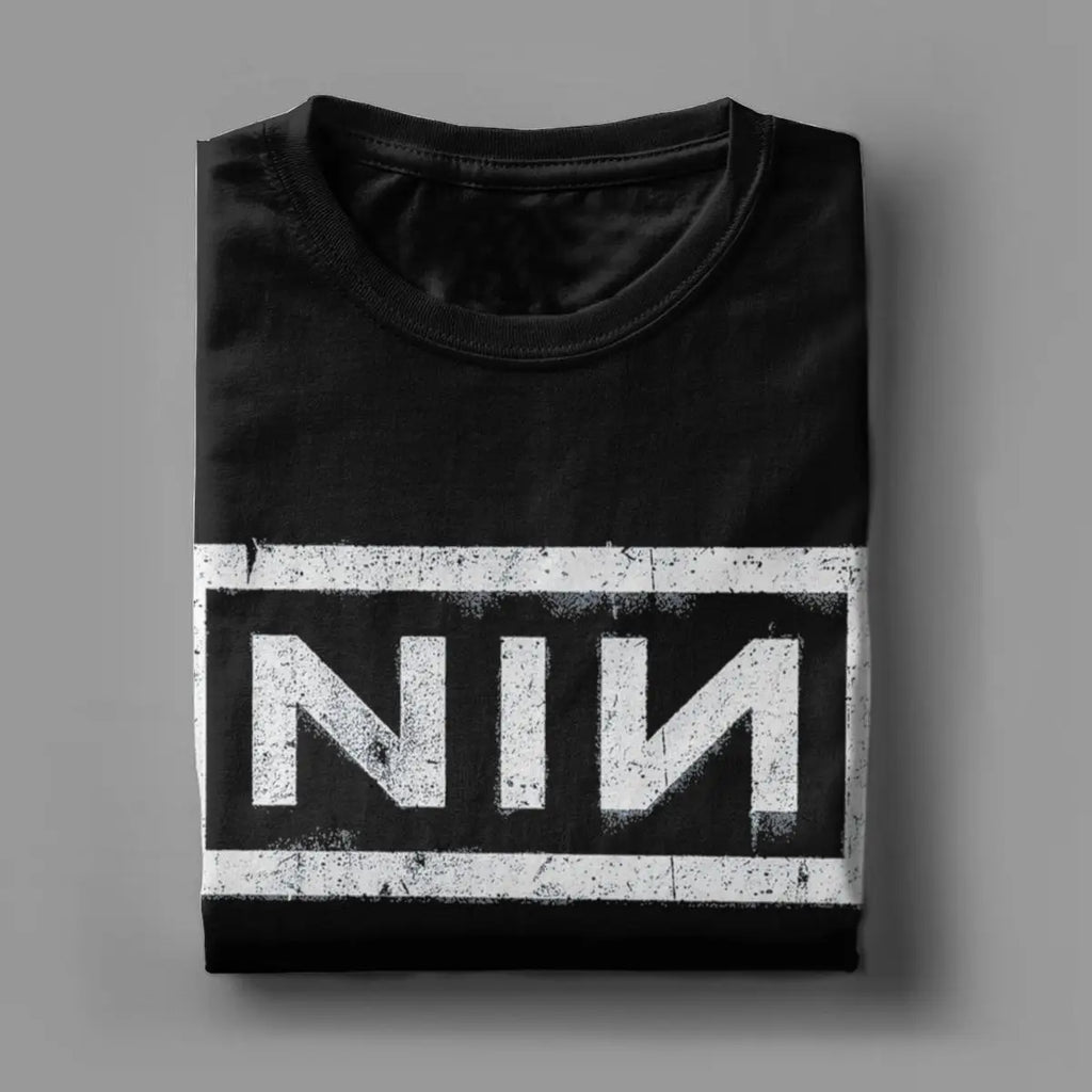 NIN Retro Logo Nine Inch Nails T-Shirt Men Fashion Cotton Tee Shirt Round Neck Short Sleeve T Shirts Gift Idea Clothes