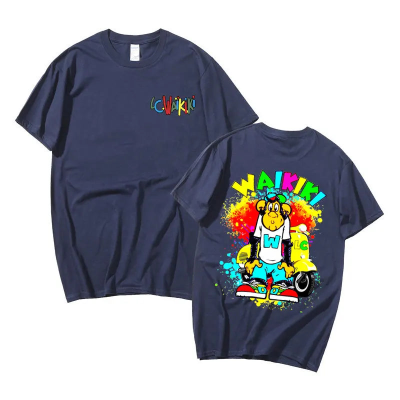 Funny Lc Waikiki Monkey Electric Bike Graphic Tshirt Men Women Fashion Casual T-shirt Male Summer Oversized Short Sleeve Tees