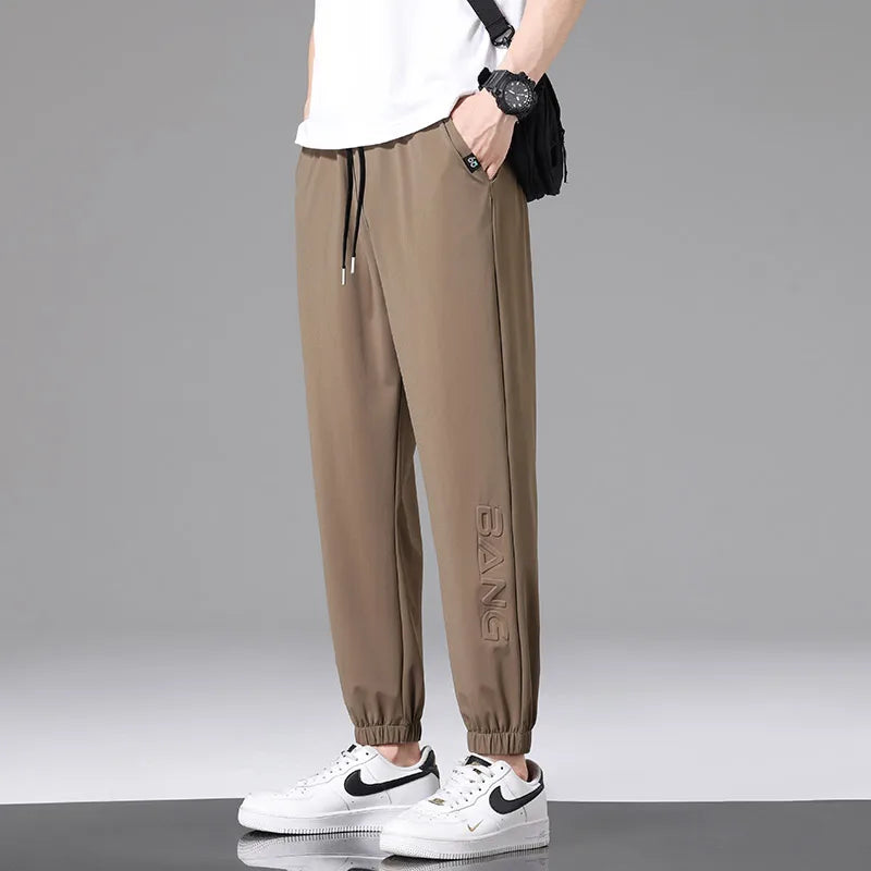 Men Pants Ice Silk Elastic Plus Size 6XL 7XL 8XL Quick Dry Summer Beach Thin Breathable Home Trousers Brand Stretch Lightweight