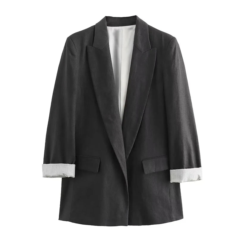 Willshela Women Fashion With Pockets Solid Blazer Vintage Notched Neck Long Sleeves Female Chic Lady Outfits