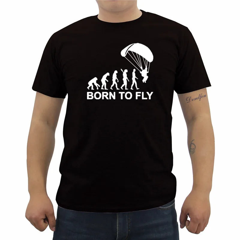 New Fashion Summer Born To Fly Evolution Of Paragliding Paragliders T Shirt Mens Short Sleeve Cotton T-shirt Hip Hop Tees Tops
