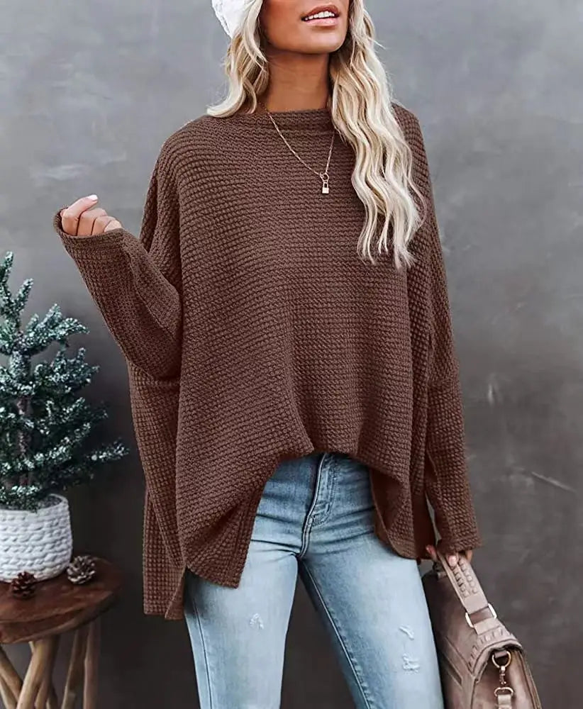 Women's Knitted Top Waffle Shoulder 2024 New Autumn Amazon Europe and America Cross border Women's Regular Top