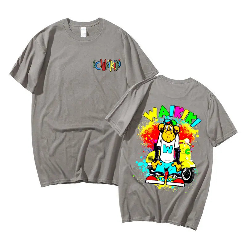 Funny Lc Waikiki Monkey Electric Bike Graphic Tshirt Men Women Fashion Casual T-shirt Male Summer Oversized Short Sleeve Tees