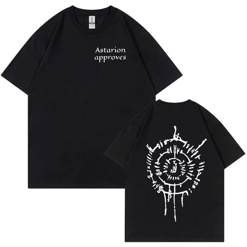 Hot Astarion Letters Graphic T Shirt Men's Casual Fashion Short Sleeve T-Shirt Unisex 100% Cotton Oversized T Shirts Streetwear