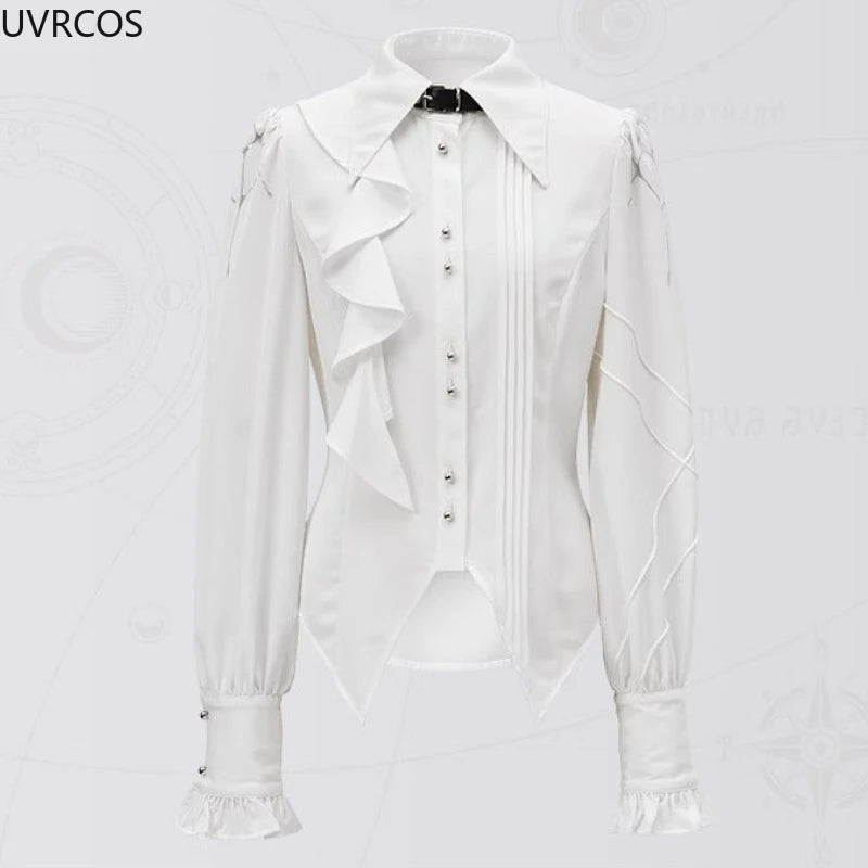 Victorian Vintage Elegant Lolita Shirts Women Sweet Ruffles Long Sleeves Irregular Blouses Female Japanese Gothic Y2k Slim Tops