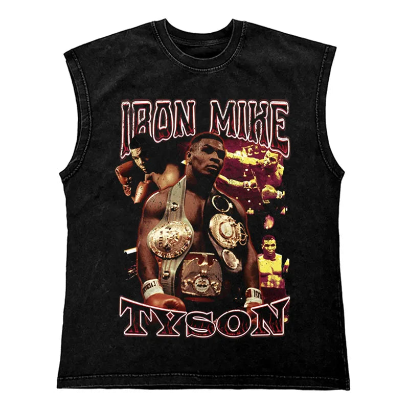 Hip Hop Streetwear T Shirt Men Washed Vest Oversized Cotton Combat Boxing Portrait Graphic Tank Tops 270Gym Tee Top Men Clothing