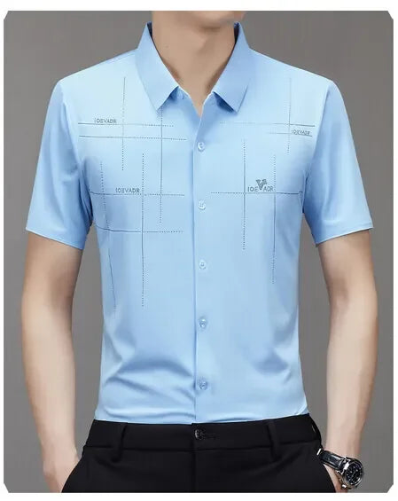 Men's Ice Silk Business Shirt Short Sleeve Anti-wrinkle Iron-free Seamless Shirt Highly Elastic Comfortable Wear Gift for Man