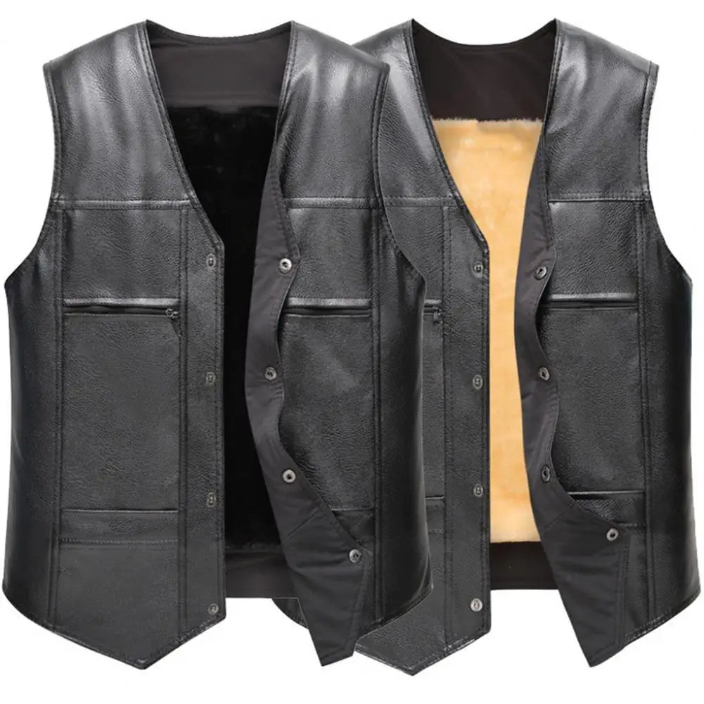 Men Vest Leather Waistcoat Men Motorcycle Vest Coat 2021 New Warm Autumn Sleeveless Jacket Velvet Solid Clothing for Daily Wear