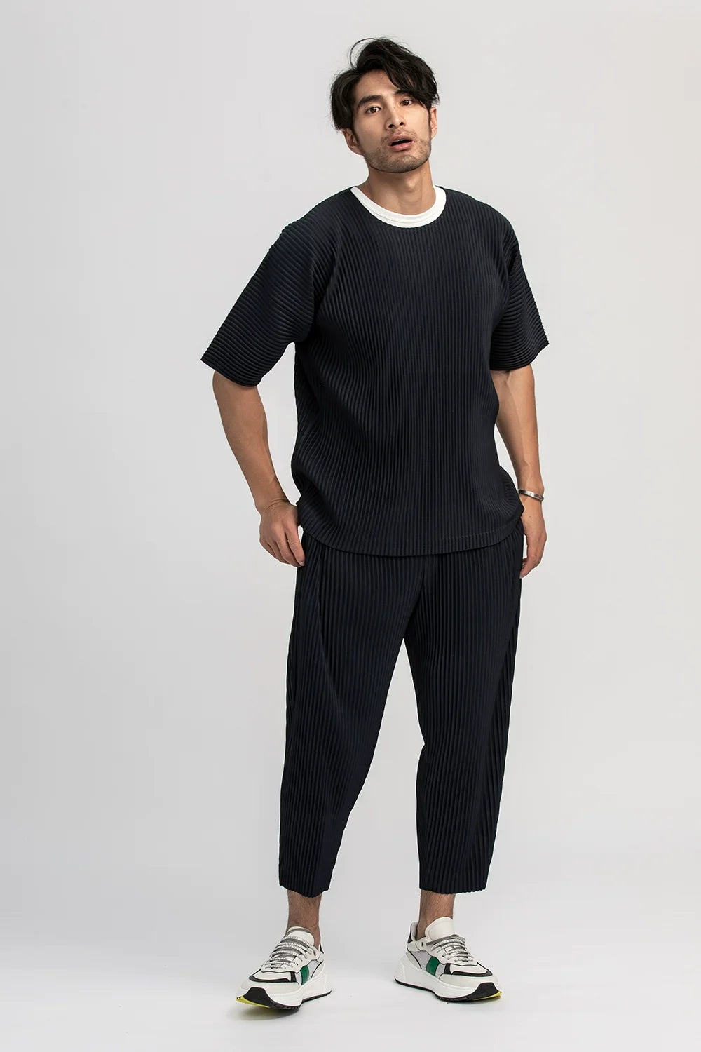 Miyake Pleated Pants Solid Tapered Pants Pencil Pants Four-season Casual Bottoms Japenese Streetwear Miyake Men