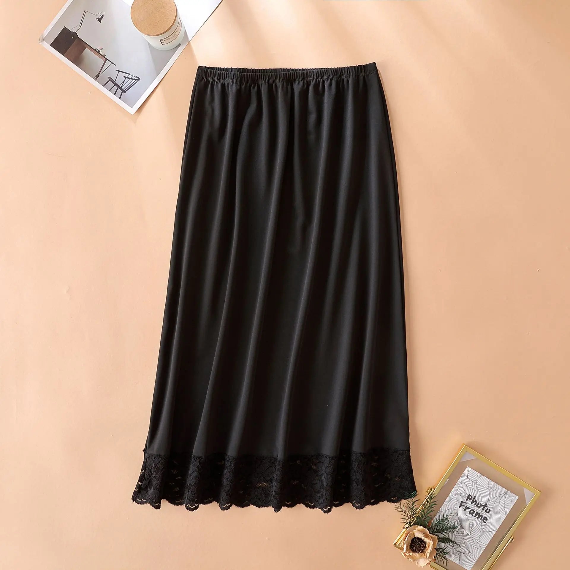 Women High Elastic Lace Pleated Skirts Summer Fashion White Black Skin Sleepwear Party Vestidos LGHX-521