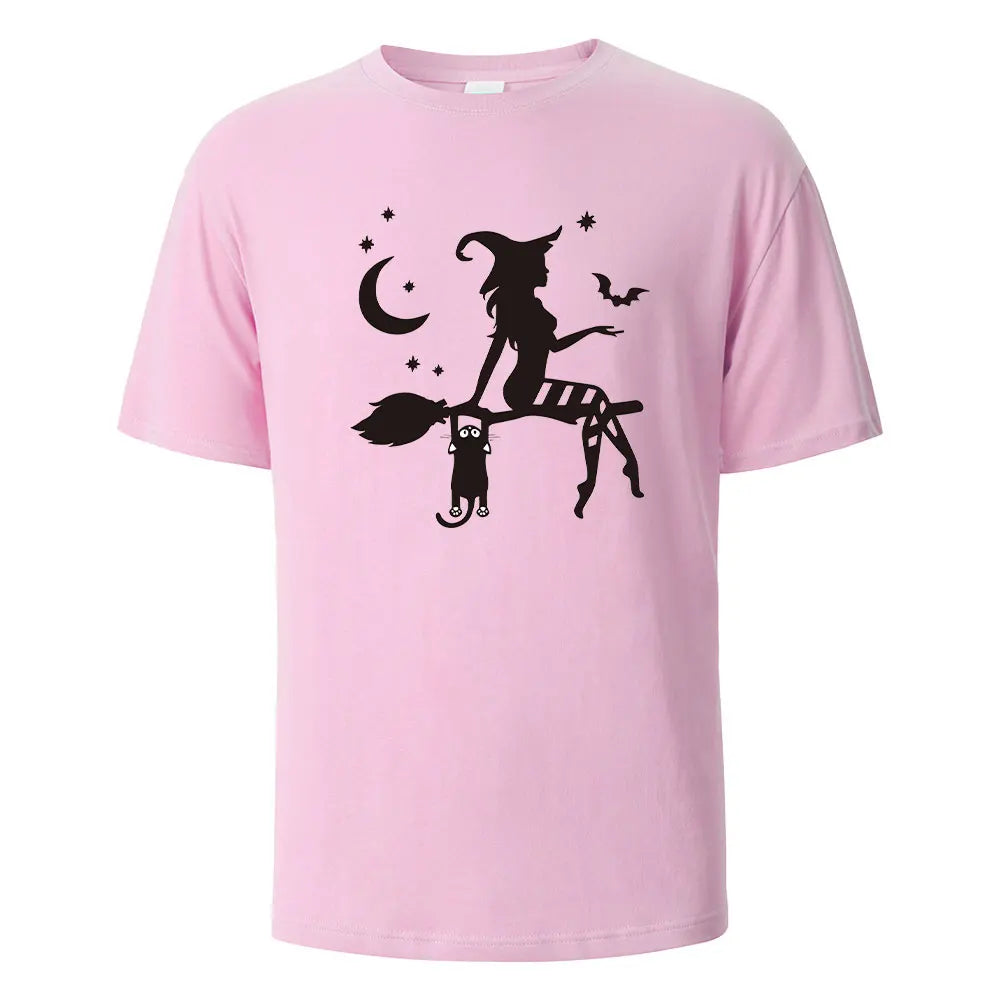 Witch Print t shirts 100% Cotton Summer Tees For Men Women Oversize Casual Tops t shirts