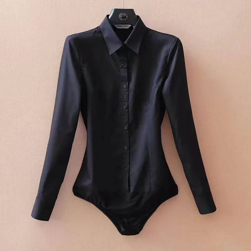 Elegant Female Shirts Office Lady Bodysuit White Women Blouses Long Sleeve Bodysuits Spring Summer Fashion Women Tops Jumpsuit