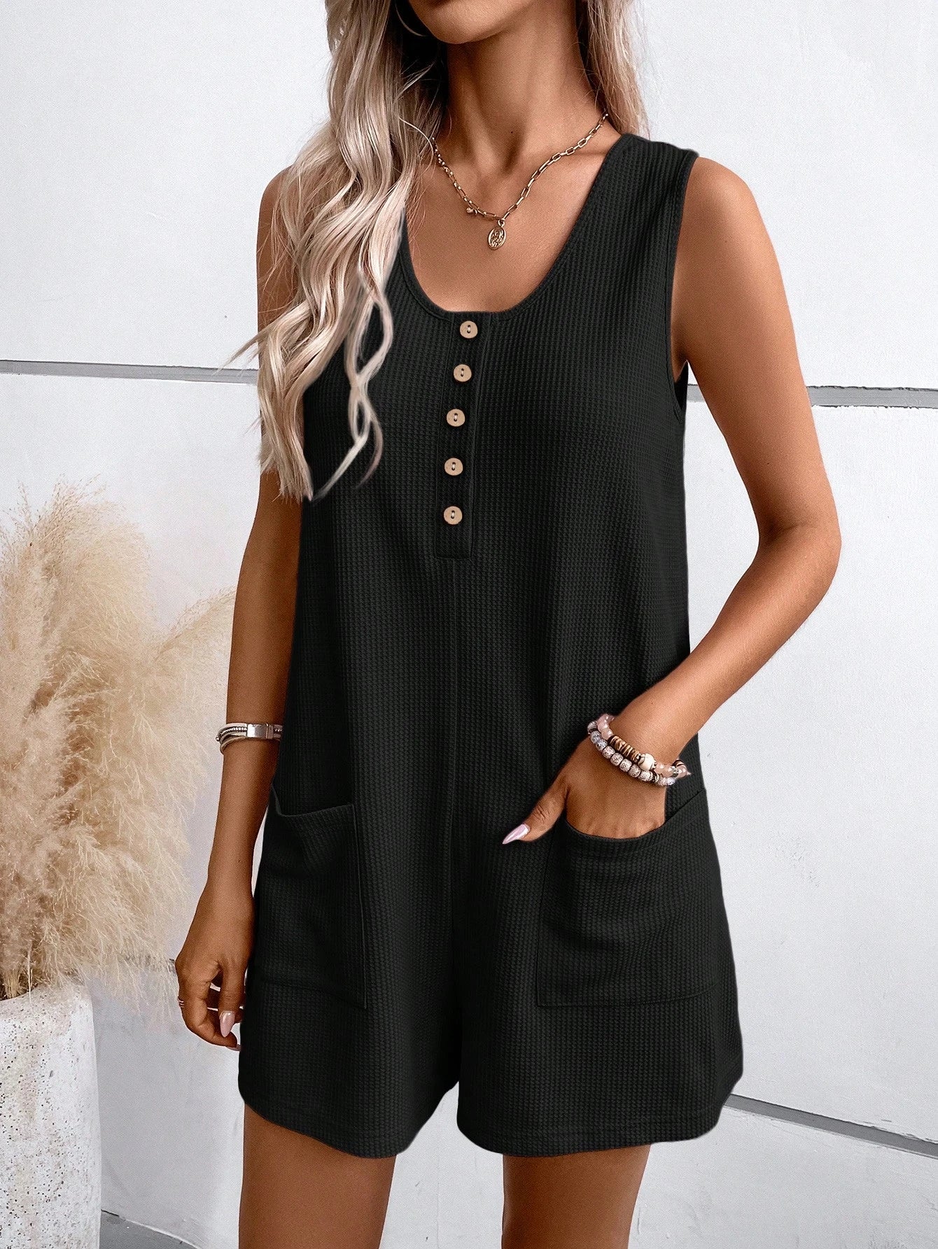2024 Europe And The United States Summer New Cross-Border Women's Button-Down One-Piece Shorts Elegant Casual Temperament