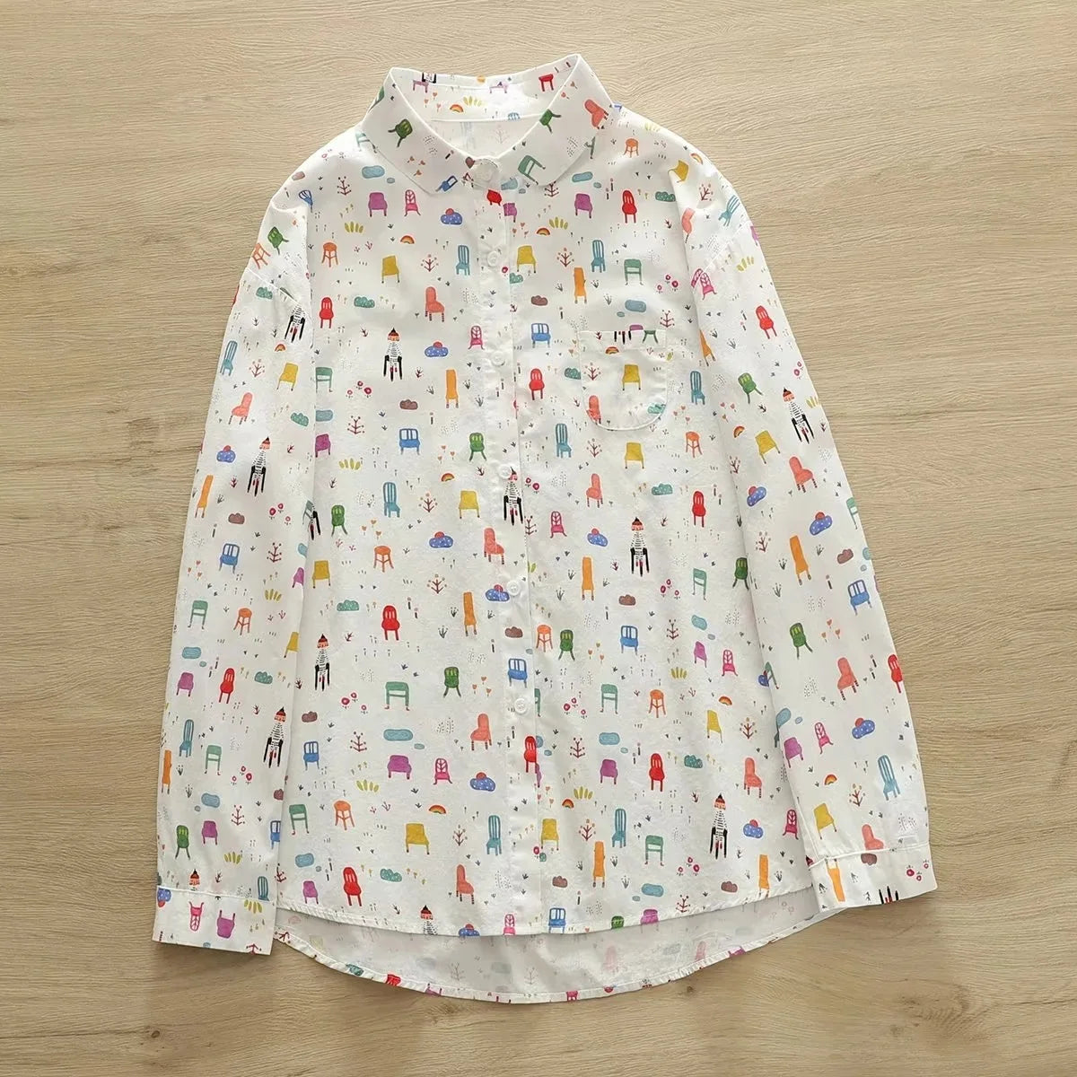 Fashion Women Printed Shirts Cotton Casual Blouses and Tops 2024 New Loose Style Exquisite Lady Long Sleeve Shirt Female Clothes