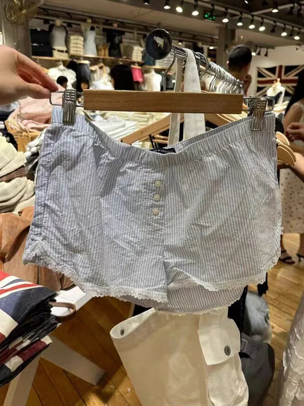 Blue Striped Blouse Shorts Set Woman Lapel Pocket Loose Shirt Drawstring Buttons Straight Short Pants Casual 2 Pieces Set Outfit