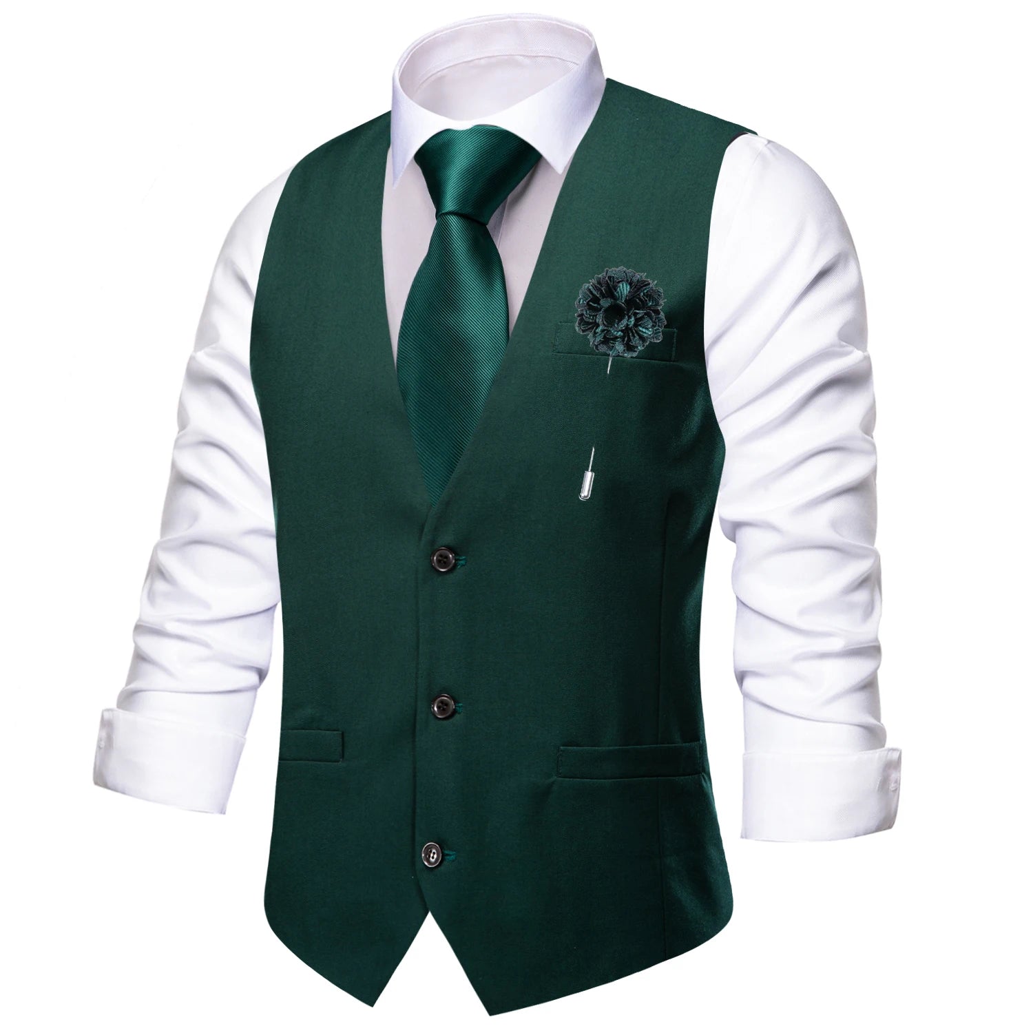Hi-Tie Sky Blue Men's Silk Vest New Solid Slim Waistcoat Neck Tie Hanky Cufflinks Brooch Set for Men Suit Wedding Party Designer