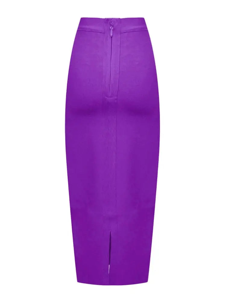 BEAUKEY Sexy Blue Mid Calf HL Bandage Pencil Skirt Long Bodycon Women Stretchable Split Skirt Wholesale XL Red Lady Skirts