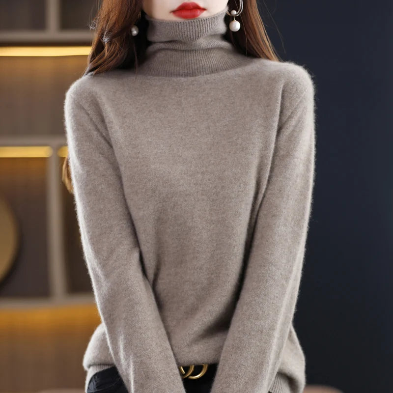 100% Merino Wool High Turnover Collar Knitted Sweater For Women's Autumn And Winter Warm Top Elegant 2YS Versatile Jiu Jia 206