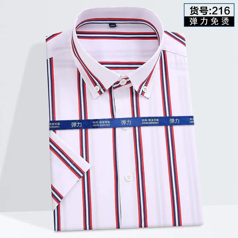 Summer new young men's striped short-sleeved shirt non-ironing anti-wrinkle business casual fashion breathable trend everything