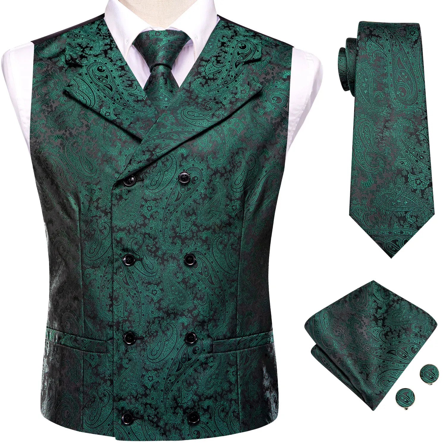 Hi-Tie Dark Red Men's Vests Silk Paisley Jacquard Waistcoat Jacket NeckTie Hanky Cufflinks for Men Business Party Designer Gifts