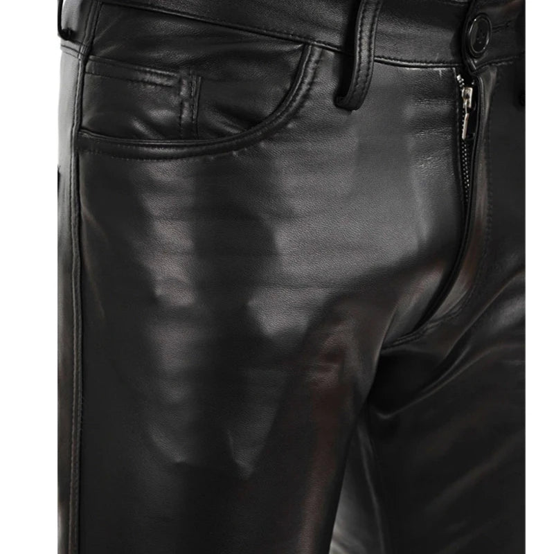 Punk Casual Pu Leather Pants Solid Color Men'S Clothing Tight Elastic Low Waist Boy Pant s Trousers Leather Pants Men's locomoti