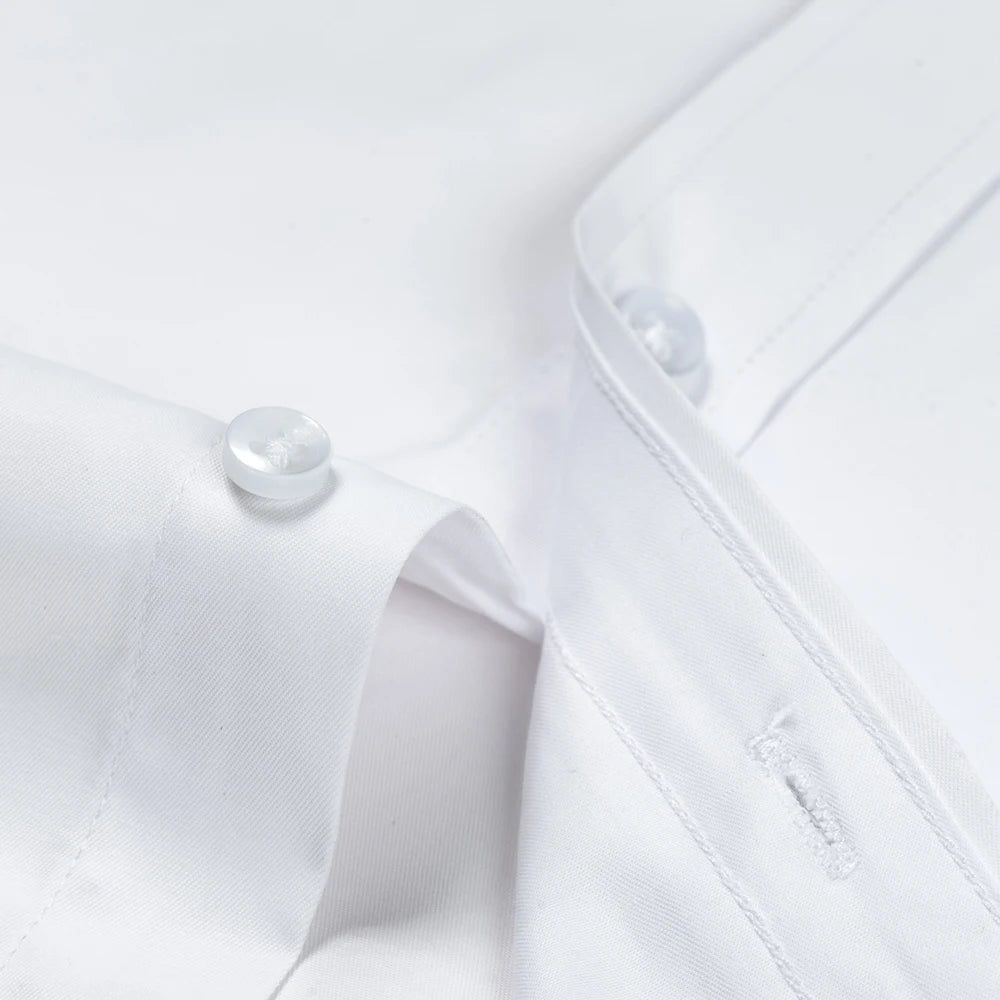 Men's Long Sleeve Mao-collar (Mandarin Collar) Shirt Single Patch Pocket Smart Casual Regular-fit Business Office Dress Shirts