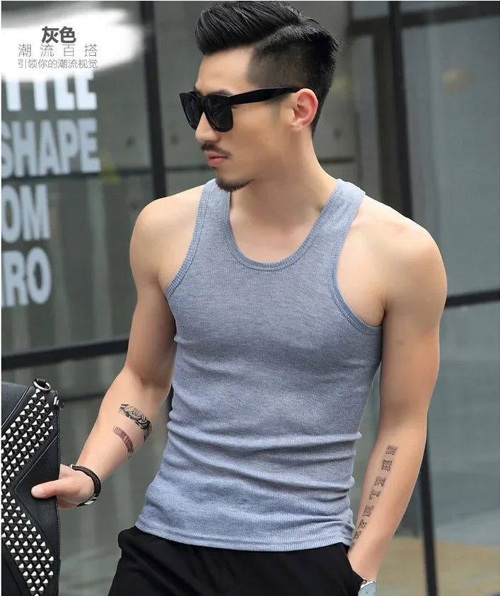Hot Sale Cotton Mens Sleeveless Tank Top Solid Men's Underwear Muscle Vest Undershirts O-neck Gymclothing Tees Whorl Tops Men