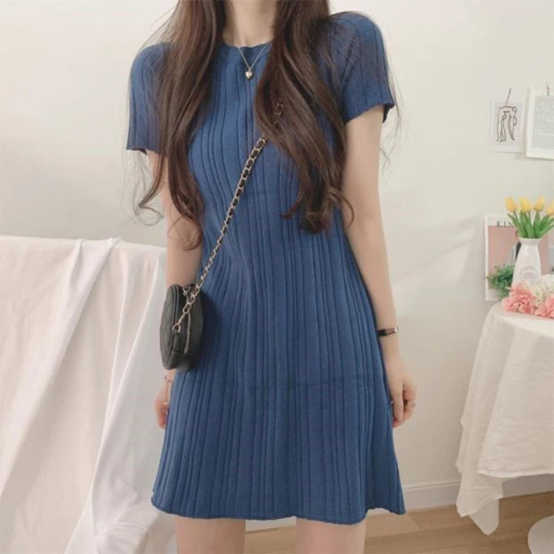 Women Solid Color Short Sleeve Round Neck Casual Daily Summer Mini Dress