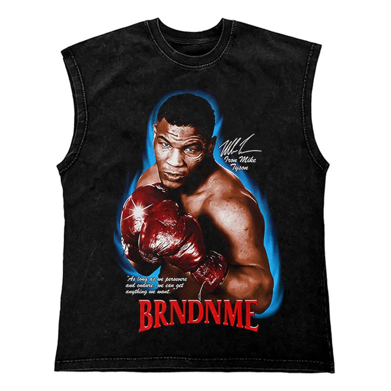 Hip Hop Streetwear T Shirt Men Washed Vest Oversized Cotton Combat Boxing Portrait Graphic Tank Tops 270Gym Tee Top Men Clothing
