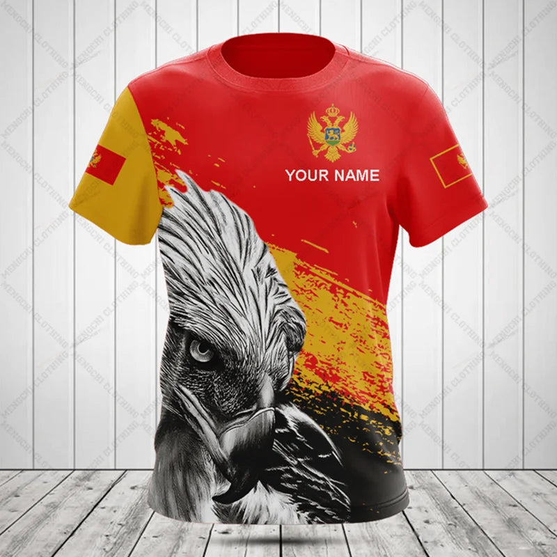 Montenegro Flag & Coat of Arms Graphic Tee Summer Casual Pullover Men's Fashion Loose T-shirts Boy Oversized Short Sleeves Tops