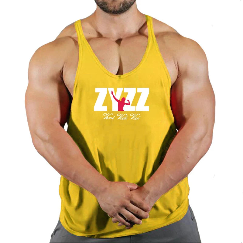 Gym Sleeveless Shirt Men Bodybuilding Tank Tops Fitness Workout Cotton Print Singlet Stringer Undershirt Male Casual Summer Vest