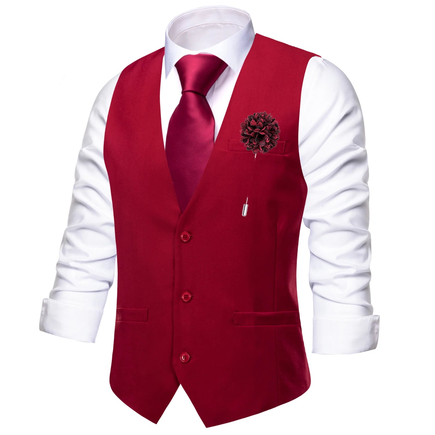 Hi-Tie Sky Blue Men's Silk Vest New Solid Slim Waistcoat Neck Tie Hanky Cufflinks Brooch Set for Men Suit Wedding Party Designer