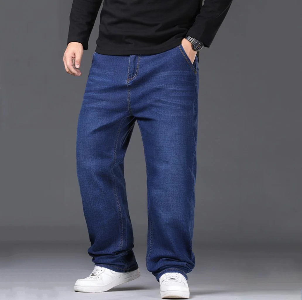 34-50 Sizes Men's Stretch Jeans Straight Leg Denim Pants Extended Sizing Blue/Black Streetwear Relaxed Fit for Work & Casual