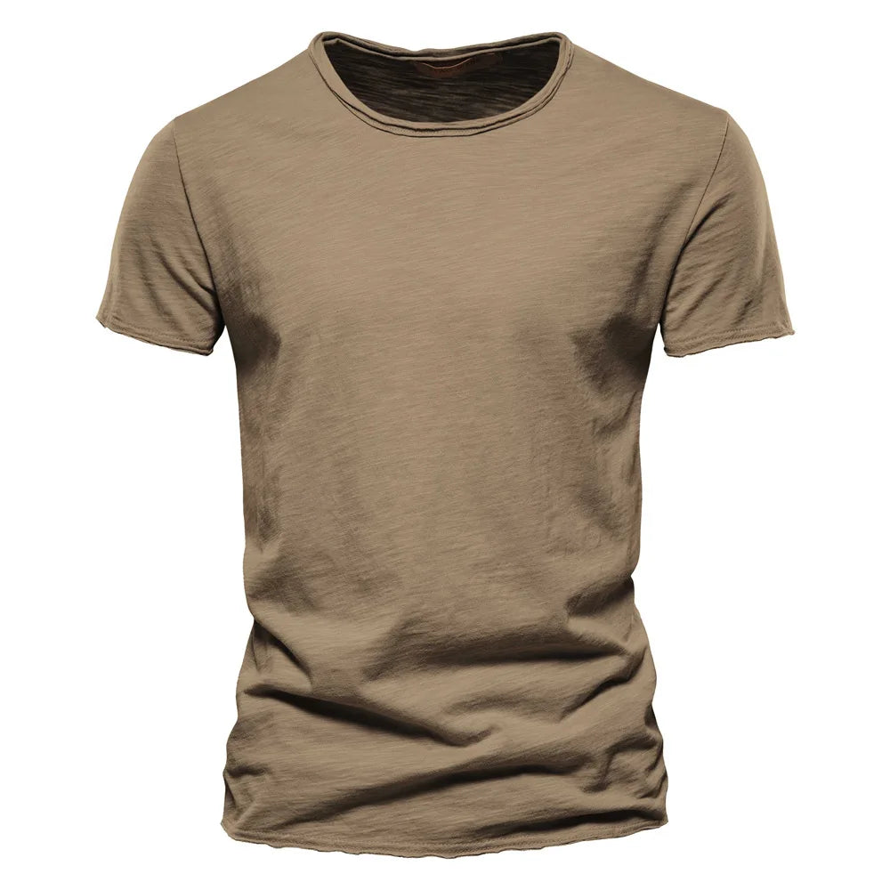 Men's T Shirt Pure Color Round Collar Short Sleeved Tops Tees High Quality Cotton Men T-Shirt Fashion Slim Man T Shirt For Men