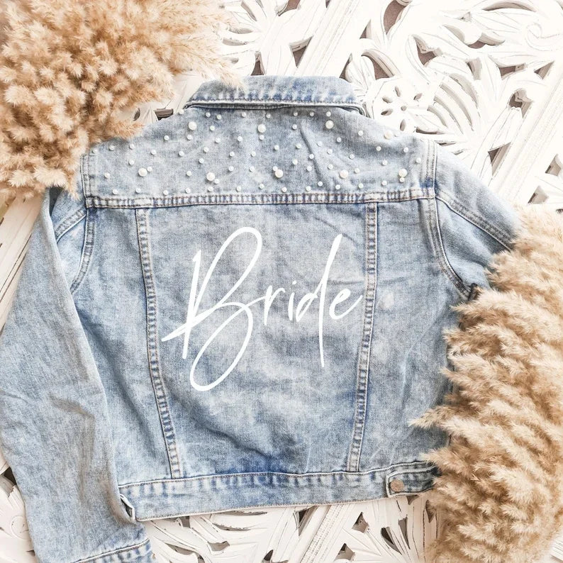 Bachelorette Jean Jackets Hen Party Gift Custom Bride Denim Jacket Pearl Mrs Outerwear Bridesmaid Personalised Coats Wedding Day