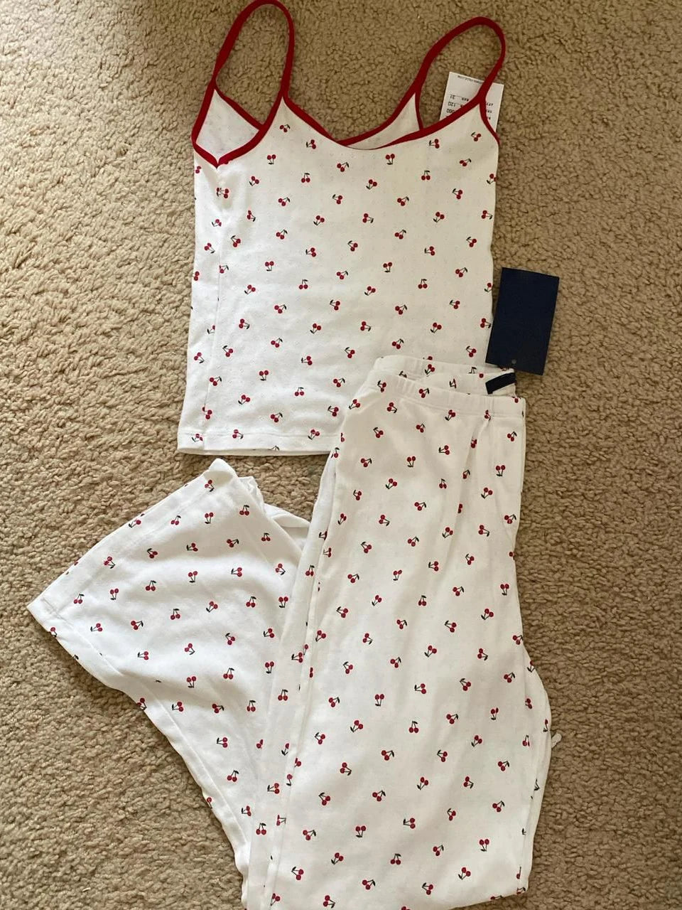 Eyelet White Tank Pant Home Set Woman Bow Slim Crop Top+Elastic High Waist Straight Trousers Summer Cotton Pajama 2 Piece Sets