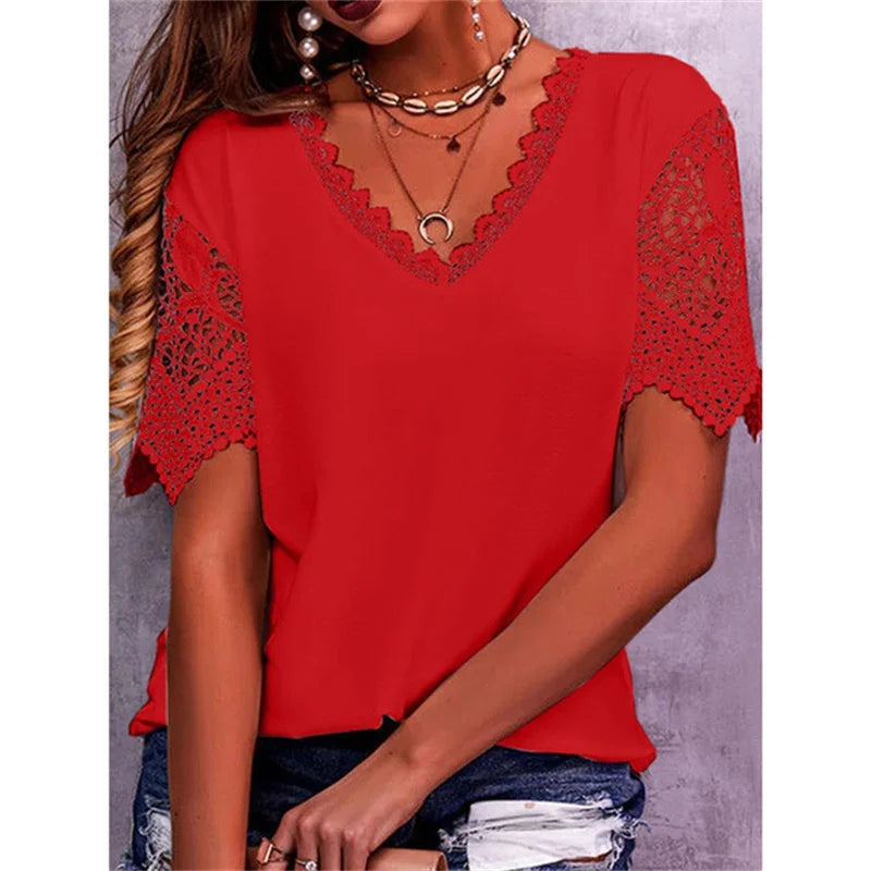 Summer Vintage Lace Trendy White Women Shirts Casual Elegant Chic Oversized Blouses Solid Color Streetwear Tops Women Clothing