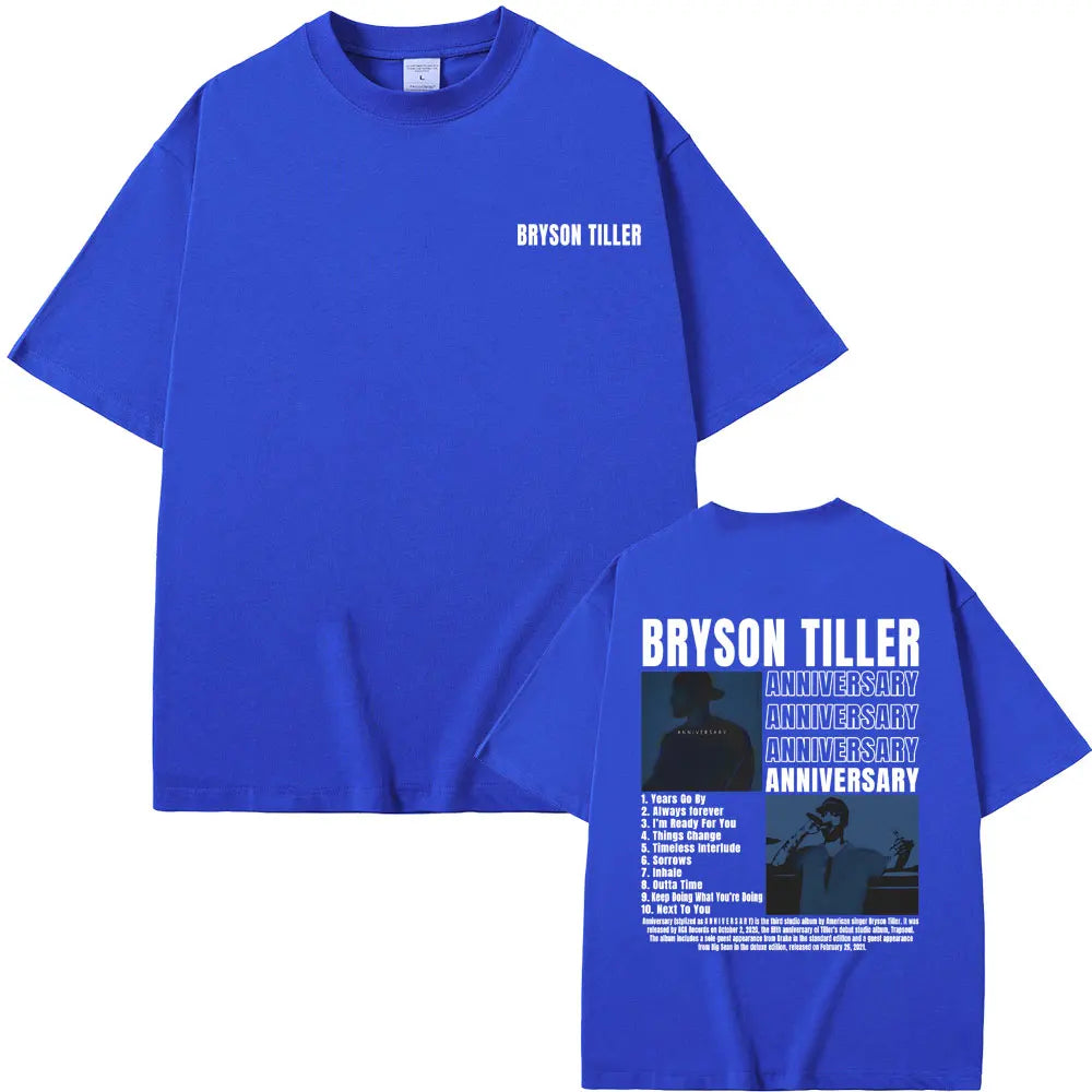 Rapper Bryson Tiller ANNIVERSARY Graphic Print T-shirts Men Women Hip Hop Vintage Oversized Tshirt Men's Casual Pure Cotton Tees