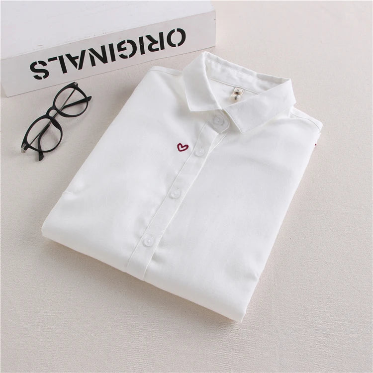 Brand Embroidery Women Blouses 2024 New Spring Women Long Sleeve Blouse Cotton Oxford Casual White Shirts Female Tops Clothing