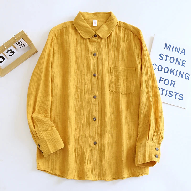 Chic 100% Cotton Shirts And Blouses Casual Button Up Long Sleeve Tops Spring Autumn Women'S Shirt All Match Chemise Femme