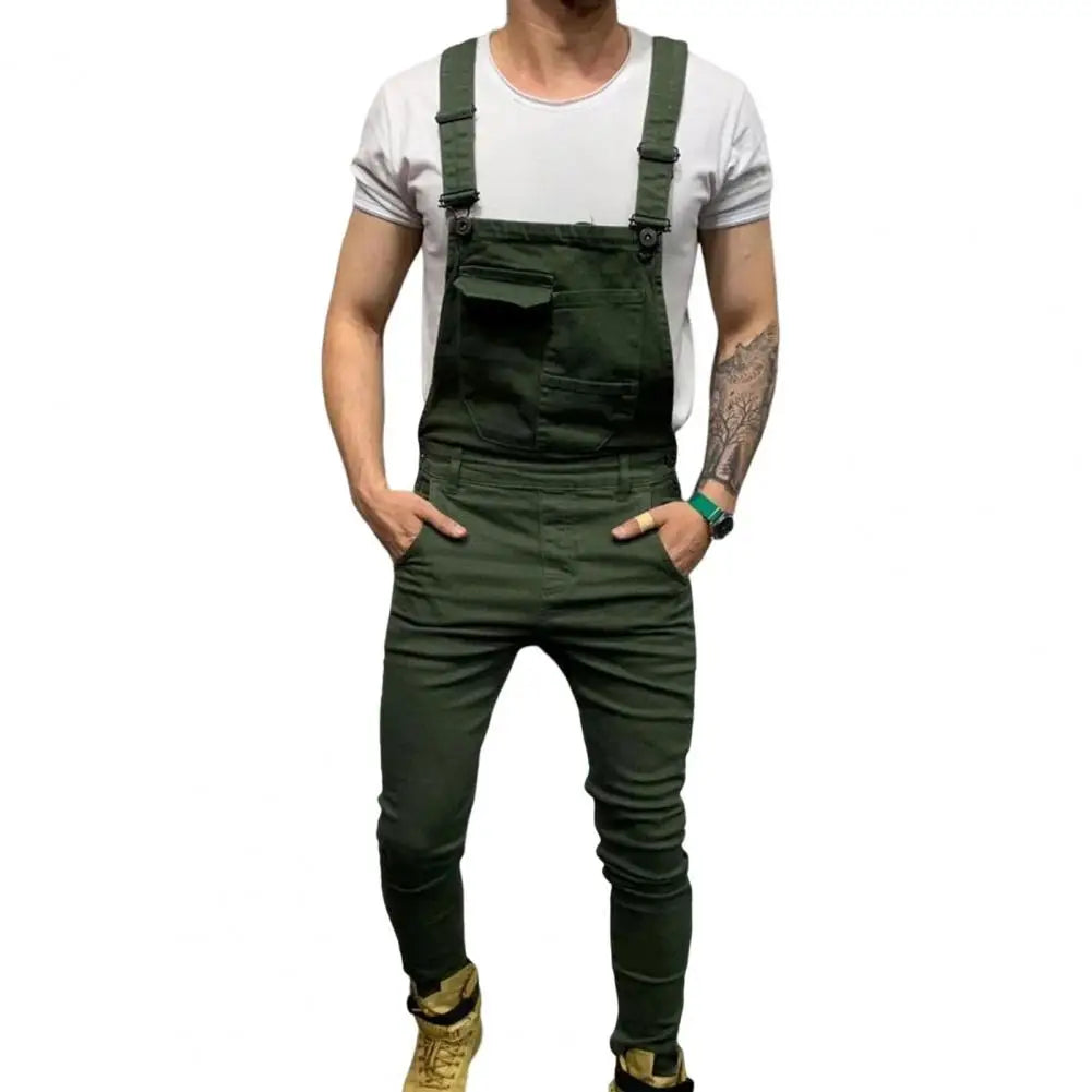 Popular Men Overalls Soft Cargo Jumpsuit Slim Full Length Mid Rise Cargo Jumpsuit  Breathable