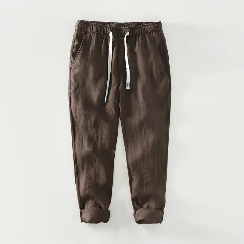 Spring Summer New Pure Color 100% Linen Pants Men Clothing Casual Simple Oversize Trousers B8236