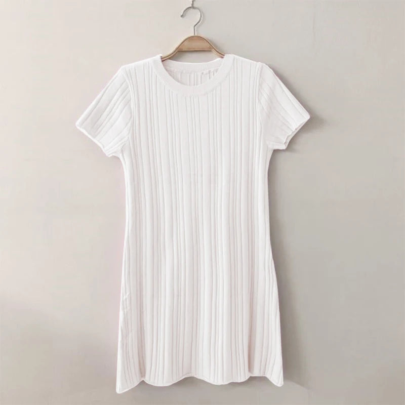 Women Solid Color Short Sleeve Round Neck Casual Daily Summer Mini Dress