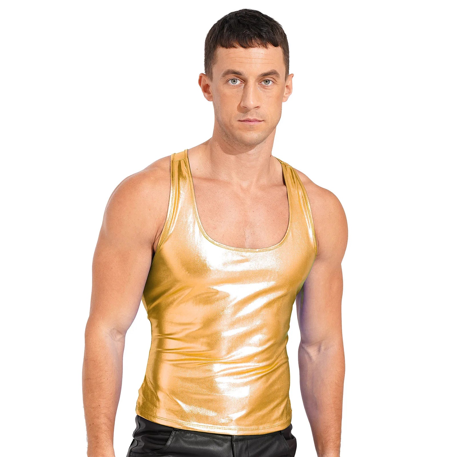Shiny Metallic Tank Tops Men Sport Fitness Bodybuilding Tanks Fashion Mens Gym Vest Tops Sleeveless T-Shirt Singlet Undershirts