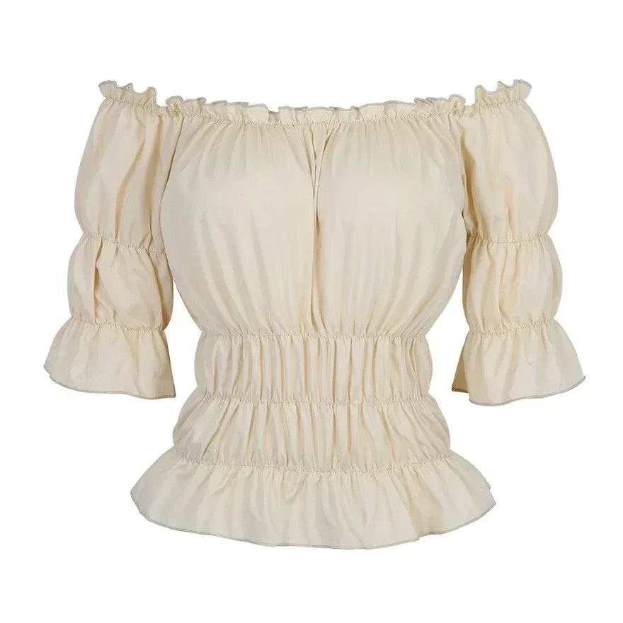 Renaissance Blouse Women Peasant Off Shoulder Short Sleeves Blouses Boho Shirt Medieval Vintage Steampunk Pirate Costume