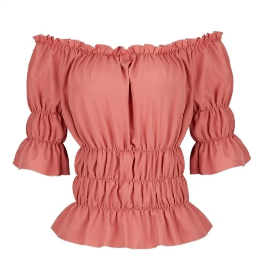 Renaissance Blouse Women Peasant Off Shoulder Short Sleeves Blouses Boho Shirt Medieval Vintage Steampunk Pirate Costume