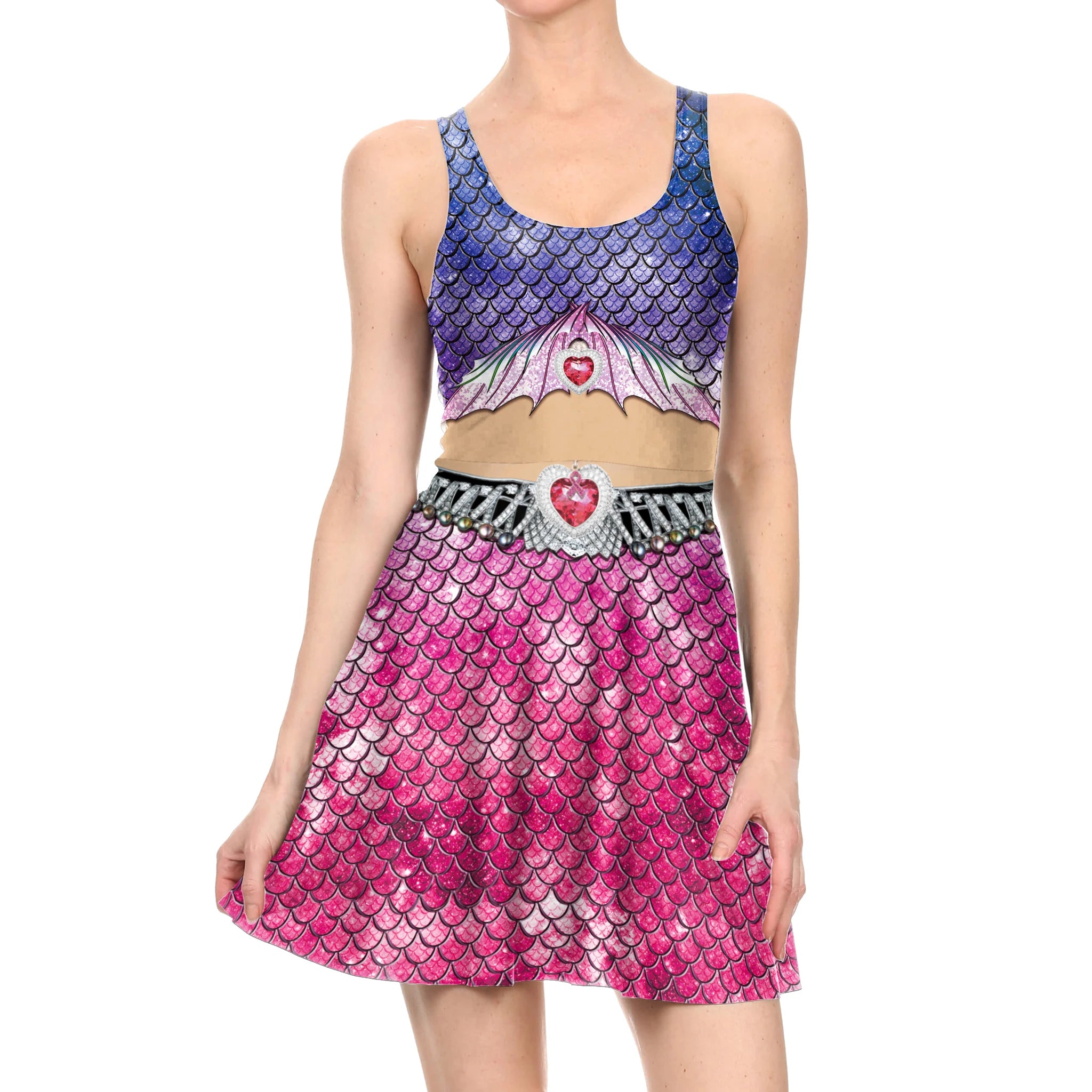 VIP FASHION Mermaid Tank Top Dress Summer Women Elegant One Piece Sexy Fish Scale Print Dresses Lady Sleeveless Cosplay Outfits